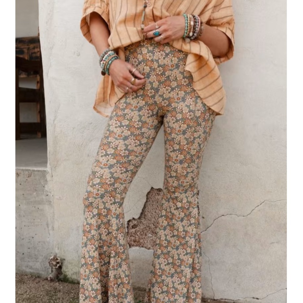 Floral High-Waisted Bell Bottom Pants